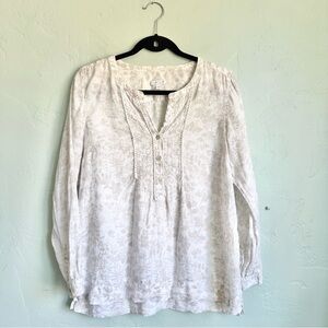 J. Jill | Women’s White Beige Linen Floral Butterfly Print Floral‎ Popover Top